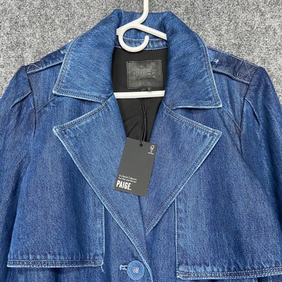 Paige‎ Raina Denim Trench Coat, Belted Jean Jacket, Longline Duster, Size 6 NWT - Picture 6 of 13
